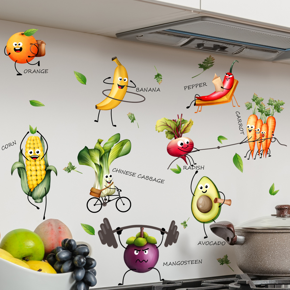 Home Decor Emoji - Dessin animé Emoji fruits autocollant mural