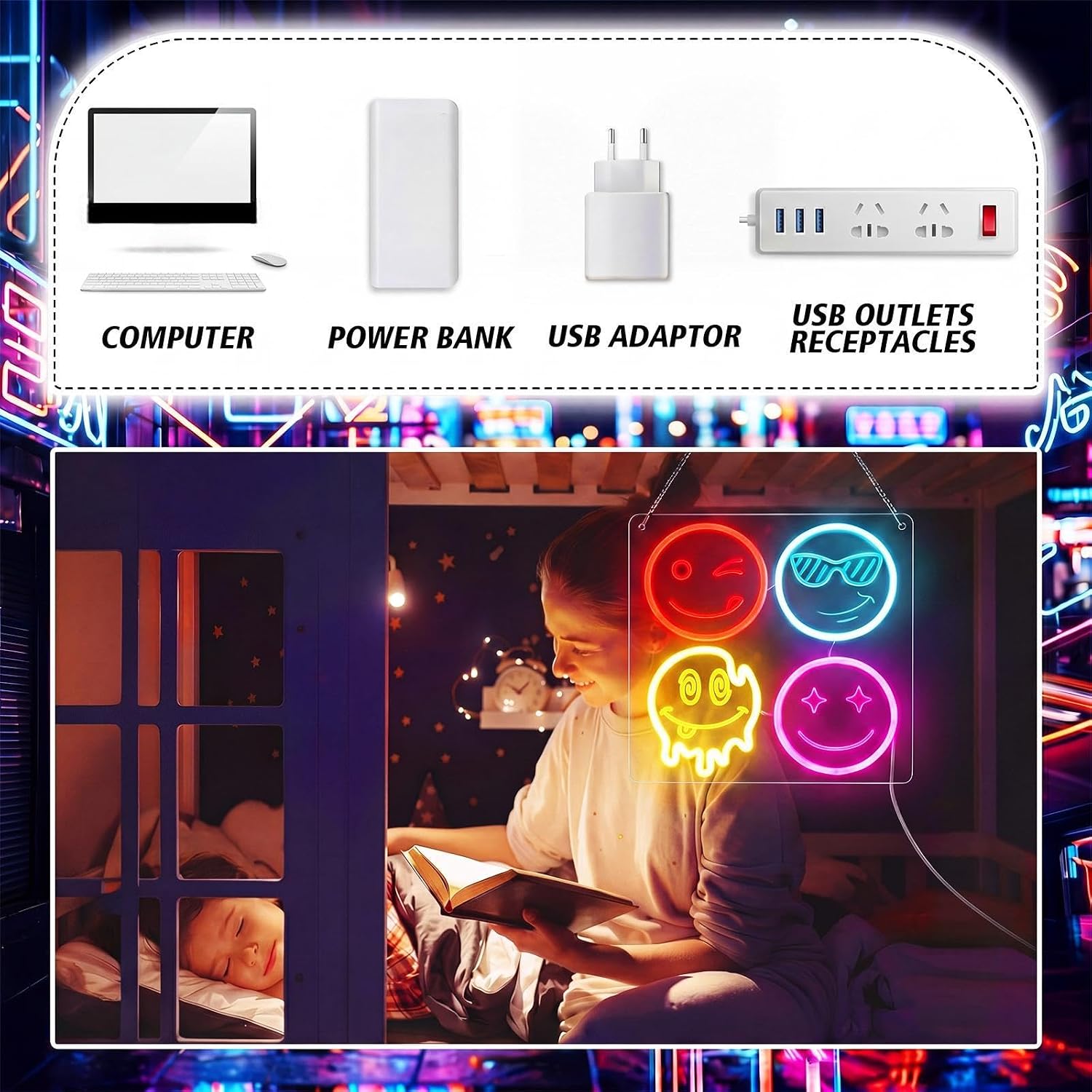 Enseigne néon LED mignonne en  - Home Decor Emoji avis et prix