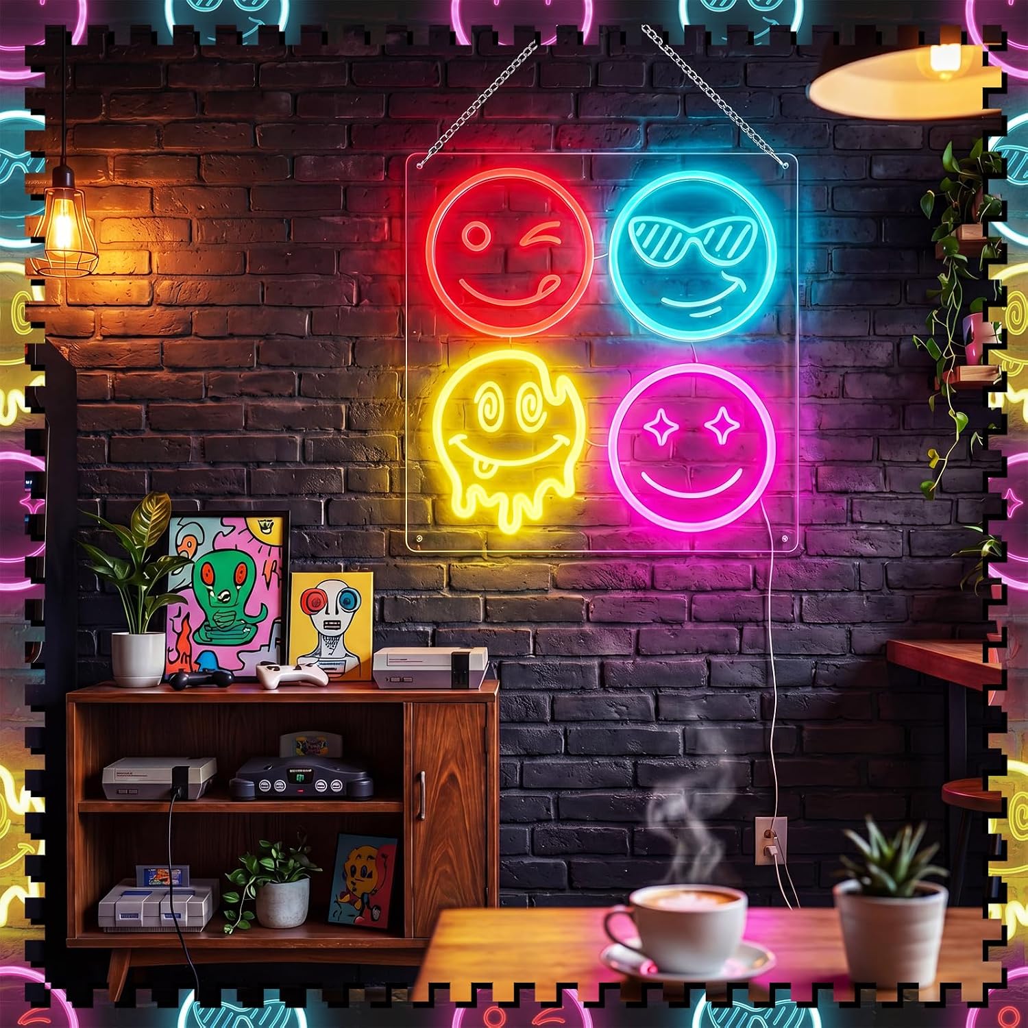 Enseigne néon LED mignonne en  - Home Decor Emoji avis et prix